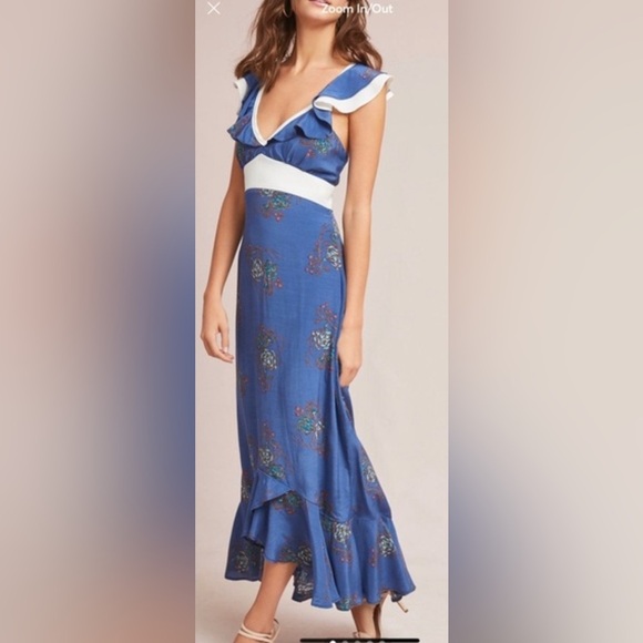Anthropologie Dresses & Skirts - Anthropologie Larke Loretta Ruffled blue motif high low Petite Dress size 2P